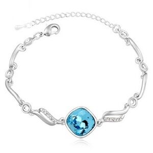 Silvertone Blue Cushion Swarovski Crystal Bracelet